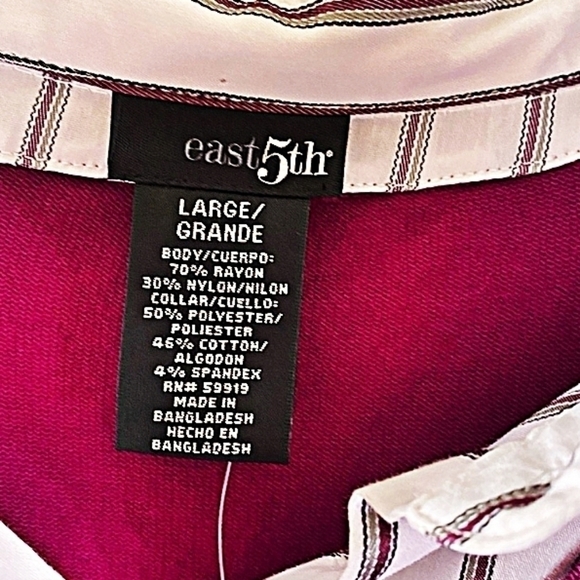 East 5th Berry/Purple Faux 2 Piece Long Sl Sweater With Shirt Insert Sz Lg Nwt - Picture 5 of 8